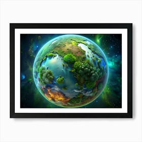 A Lush Green Planet With Clouds And Stars Art Print