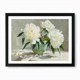 White Peonies In A Vase Art Print