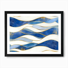 Blue And Gold Waves Art Print