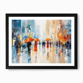 People Walking In The Rain Art Print