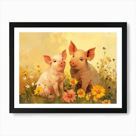 Floral Animal Illustration Pig 2 Art Print