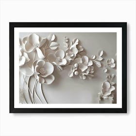 3d Simple Floral Painting Light Gray Background 1 Art Print