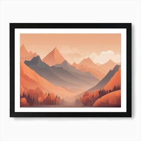 Misty mountains horizontal background in orange tone 3 Art Print