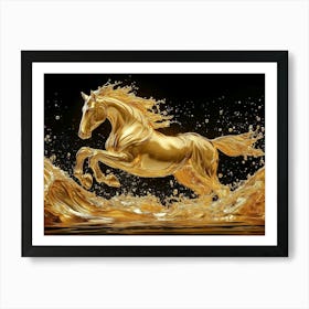 Golden Horse Splash Art Abstract Fluid Motion Dynamic Sculpture 2 Art Print