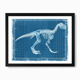 Velociraptor Skeleton Hand Drawn Blueprint 2 Art Print