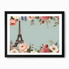 Paris France Eiffel Tower Space Eucalyptus Flowers Watercolor Art Nature Art Print