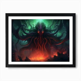 Monstrous form emerging from a dark abyss Art Print