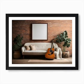 Acoustic Guitar and blank frame in living room 3 Art Print