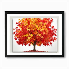 Bright Botanical Art Featuring Fall Foliage Vibrant Red Orange And Neon Colors Framing A Golden M (3) Art Print