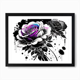 Black And Purple Roses 1 Art Print