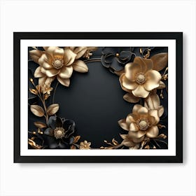 Gold Floral Frame 6 Art Print