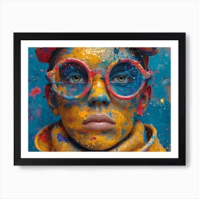 Psychedelic Portrait: Vibrant Expressions in Liquid Emulsion Portrait Of A Woman With Paint On Her Face Art Print