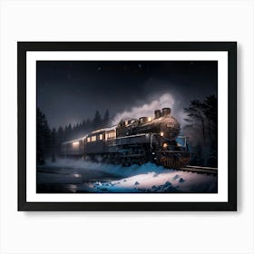 Steam Train in a winter forest #2 - Oil Painting Art Print