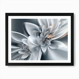 3d Abstract Fractal Fantastic Flower Silk Gray Background Art Print