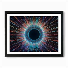 Abstract Background With A Glowing Black Hole At The Center, Surrounded By Streaks Of Colorful Light Art Print