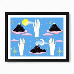Hands & Mountains In Blue Art Print