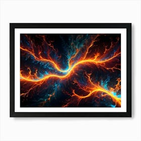 Abstract Fractal Image Of Fiery, Swirling Lines In Shades Of Orange And Blue Art Print