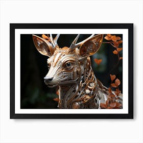 Technopunk deer in the forest. Art Print