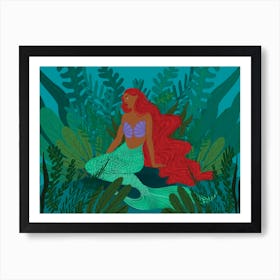 Melanin Mermaid Red Art Print