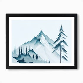 Mountain And Forest In Minimalist Watercolor Horizontal Composition 60 Art Print