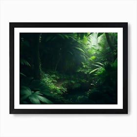 Enchanting Rainforest Scene Woven With Leaves And Trees Art Print