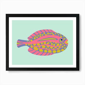 TROPICAL ZONE Spotted Coral Reef Fish Undersea Ocean Sea Creatures in Pink Purple Yellow Orange on Aqua Art Print