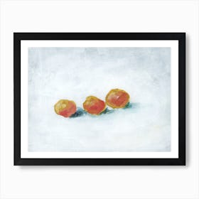 Three Apricots Painting Still Life Impressionism Food Kitchen Art Orange White Hand Painted Dining Fruit Art Print