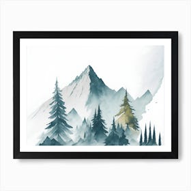 Mountain And Forest In Minimalist Watercolor Horizontal Composition 61 Art Print