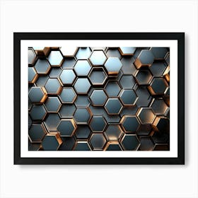 3d Art Background, Metal High Quality Hexagon Rendering Design Honeycomb 1 Art Print