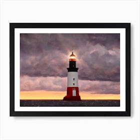 Lighthouse At Dusk Art Print