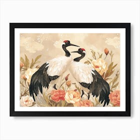 Floral Animal Illustration Crane 1 Art Print