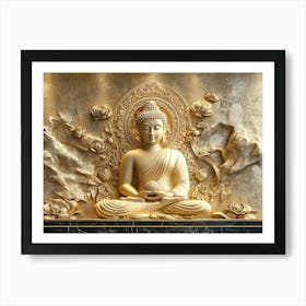 3d Hindu Ancient Religious Buddha Art on Background Golden Art Print