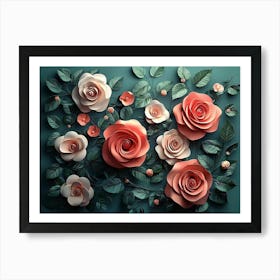 Roses Surrounded By Leaves And Flowers 1 Art Print