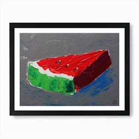 Watermelon Slice - kitchen dining red green gray food texture textured Art Print