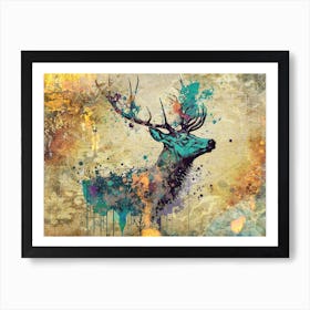 Deer Stag Art Illustration In A Photomontage Style 04 Art Print