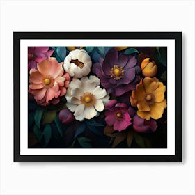 Pattern With Colorful Flowers Leaves 3d Painting 1 Art Print