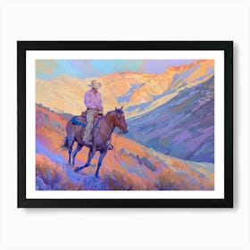 Cowboy Painting Rocky Mountains 4 Art Print