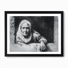 Old Woman Looking Out Of Window Art Print