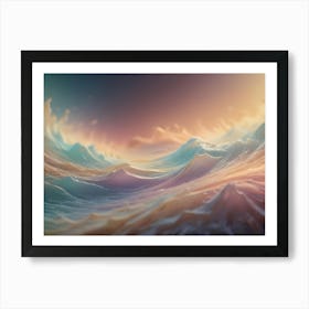 Abstract Image Of Colorful, Smooth, Flowing, Pastel Waves That Resemble Water Or A Dreamlike Landscape Art Print