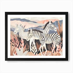 Zebras Tropical Jungle Illustration 3 Art Print