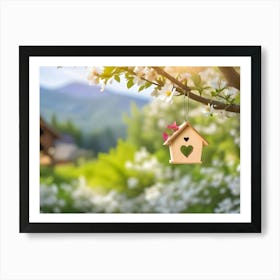 Birdhouse With A Heart Shape On The Apple Tree In Spring Art Print