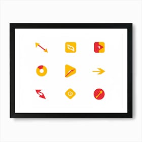 An Abstract Set Of Flat Design Navigation Icons Consisting Of Pointer With Red And Yellow Color Sche Art Print