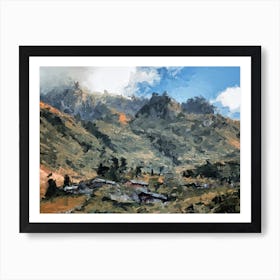 Small Village At The Foot Of The Mountains Oil Painting Landscape Art Print