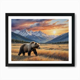 Grizzly Bear Wild Grasslands Art Print