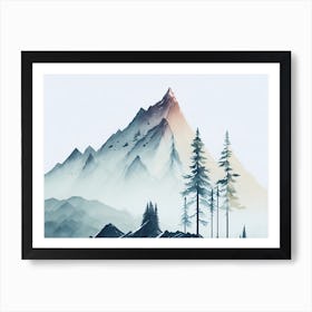 Mountain And Forest In Minimalist Watercolor Horizontal Composition 258 Art Print