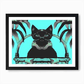 Black Kitty Cat Meow Blue Art Print