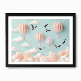 3d Air Balloons and Birds Art Print