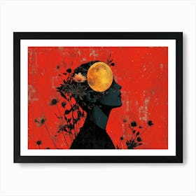 Moon And Flowers Art Print