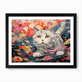 British Shorthair Cat Swimming In The Sea Póster