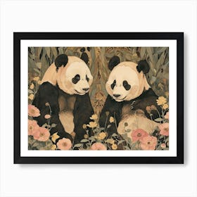 Floral Animal Illustration Panda 2 Art Print